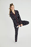 Lisanslı Düğmeli Uzun Kol Pijama Takım Roz-63