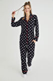 Lisanslı Düğmeli Uzun Kol Pijama Takım Roz-63