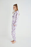 Lisanslı Uzun Kollu Mor Batik Pijama Takımı
