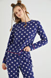 Lisanslı Uzun Kollu Lacivert Pamuklu Pijama Takımı