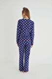 Lisanslı Uzun Kollu Lacivert Pamuklu Pijama Takımı