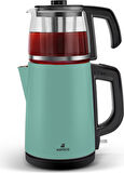 Karaca Tea Glass 2 In 1 Çelik Çay Makinesi Ve Kettle Blue Mist