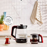 Karaca Glass Tea XL 2 in 1 Cam Çay Makinesi Koyu Kırmızı