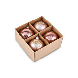 Karaca 4'lü Set Top Ağaç Süsü Pembe ve Pembe Mat 8 cm