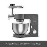 Karaca Multichef Ultra Kıyma Çekme/Sucuk-Sosis/İçli Köfte Aparatlı Hamur Yoğurma Makinesi Antrasit 2000W 8L