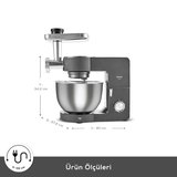 Karaca Multichef Ultra Kıyma Çekme/Sucuk-Sosis/İçli Köfte Aparatlı Hamur Yoğurma Makinesi Antrasit 2000W 8L