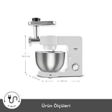 Karaca Multichef Ultra Kıyma Çekme/Sucuk-Sosis/İçli Köfte Aparatlı Hamur Yoğurma Makinesi Porcelain White 2000W 7L