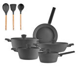 Karaca x Refika Swiss Crystal Purelıne İndüksiyon Tabanlı Servis Gereçli 12 Parça Tencere Seti Gri