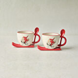 Karaca New Year Yılbaşı Snowboard Kaşıklı 2 Kişilik Çay Fincan Takımı 300 ml 