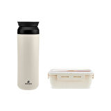 Karaca Rainbow Paslanmaz Çelik Termos 500 ml ve  Fusca Lunch Box Krem