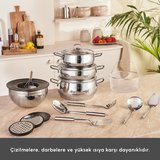 Karaca Karıştır-Pişir-Sakla 18 Parça Karıştırma Kabı ve Servis Gereçli Çelik Çeyiz Tencere Seti