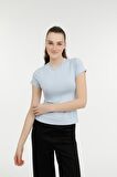 W-CT131 BASIC MODAL C NEC Açık Mavi Kadın Kısa Kol T-Shirt