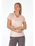 Lumberjack V Yaka Regular Fit Pastel-Pembe Kadın T-Shirt 2SCT1323FX