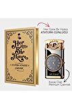 Kişiye Özel - Retro Piano Black Saatli Çakmak ve Atatürk Günlüğü