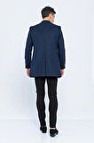Erkek Slim Fit Düz Renk Astarlı Kışlık Yünlü Klasik Kaşe Kaban