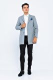 Erkek Slim Fit Düz Renk Astarlı Kışlık Yünlü Klasik Kaşe Kaban