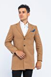 Erkek Slim Fit Düz Renk Astarlı Kışlık Yünlü Klasik Kaşe Kaban