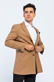 Erkek Slim Fit Düz Renk Astarlı Kışlık Yünlü Klasik Kaşe Kaban
