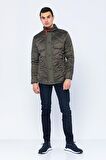 Erkek Slim Fit Dik Yaka Fermuarlı Düğmeli Cepli Kalın Kapitone Şişme Mont