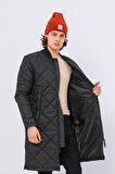 Erkek Regular Fit Kışlık Çok Cepli Çift Yön Fermuarlı Bomber Yaka Uzun Kapitone Şişme Mont