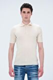 Erkek Polo Yaka Düğmeli Pamuklu Fitilli Triko Kısa Kollu T-Shirt