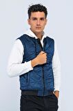 Erkek Regular Fit Bomber Yaka Fermuarlı İçi Polarlı Kapitone Şişme Spor Yelek
