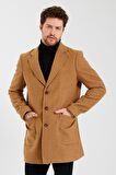 Erkek Cepli Düğmeli Kışlık Yünlü Klasik Uzun Palto Kaban