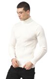 Erkek Slim Fit Fitilli Likralı Düz Renkli Triko Boğazlı Kazak
