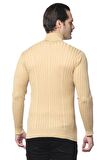 Erkek Slim Fit Fitilli Likralı Düz Renkli Triko Boğazlı Kazak