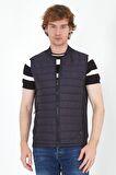 Erkek Regular Fit Bomber Yaka Cepli Kapitone Scuba Kumaş Fermuar Detaylı İnce Yelek