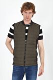 Erkek Regular Fit Bomber Yaka Cepli Kapitone Scuba Kumaş Fermuar Detaylı İnce Yelek