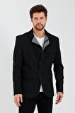 CEKMON Erkek Dik Yaka Fermuarlı Düğmeli Cepli Düz Renk Astarlı Blazer Klasik Ceket