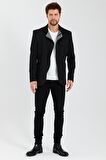 CEKMON Erkek Dik Yaka Fermuarlı Düğmeli Cepli Düz Renk Astarlı Blazer Klasik Ceket
