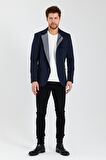 CEKMON Erkek Dik Yaka Fermuarlı Düğmeli Cepli Düz Renk Astarlı Blazer Klasik Ceket