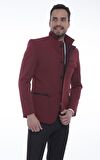 CEKMON Erkek Dik Yaka Fermuarlı Düğmeli Cepli Düz Renk Astarlı Blazer Klasik Ceket