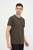 Erkek Asimetrik Yırtık Detaylı Bisiklet Yaka Kısa Kollu Basic T-Shirt