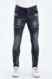 Erkek Gri Slim Fit Taş Yıkamalı Kot Pantolon