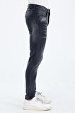 Erkek Gri Slim Fit Taş Yıkamalı Kot Pantolon