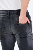 Erkek Gri Slim Fit Taş Yıkamalı Kot Pantolon