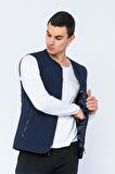 Erkek Regular Fit Bomber Yaka Fermuarlı Çok Cepli Kapitone Spor Yelek