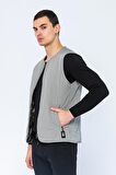Erkek Regular Fit Bomber Yaka Fermuarlı Çok Cepli Kapitone Spor Yelek