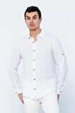 Erkek Regular Fit %100 Keten Uzun Kollu ve Katlama Kollu Gömlek 