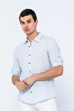 Erkek Regular Fit %100 Keten Uzun Kollu ve Katlama Kollu Gömlek 