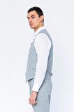 Erkek Slim Fit Çizgili Düğmeli Cepli Bürümcük Kumaş Klasik Yelek