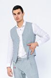 Erkek Slim Fit Çizgili Düğmeli Cepli Bürümcük Kumaş Klasik Yelek