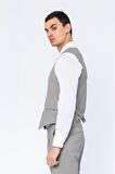 Erkek Slim Fit Çizgili Düğmeli Cepli Bürümcük Kumaş Klasik Yelek