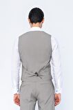 Erkek Slim Fit Çizgili Düğmeli Cepli Bürümcük Kumaş Klasik Yelek