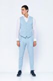 Erkek Slim Fit Çizgili Düğmeli Cepli Bürümcük Kumaş Klasik Yelek