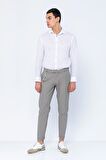 Erkek Çizgili Pileli Düğmeli Fermuarlı Aksesuar Detaylı Bürümcük Kumaş Rahat Pantolon
