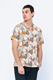 Erkek Regular Fit Desenli Bürümcük Kumaş Kısa Kollu Gömlek